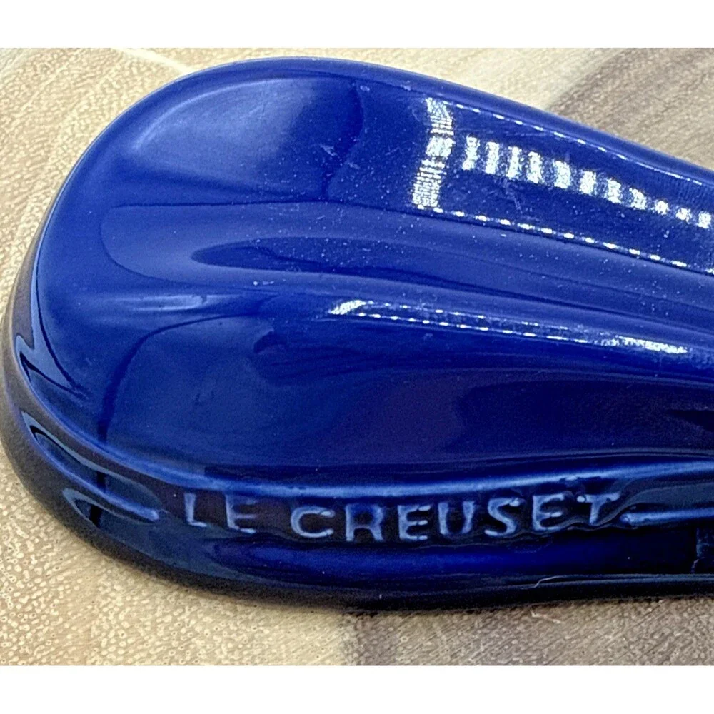 Le Creuset Blue Stoneware Enamel Spoon Rest/Holder, Royal Blue Kitchen Ware 9”